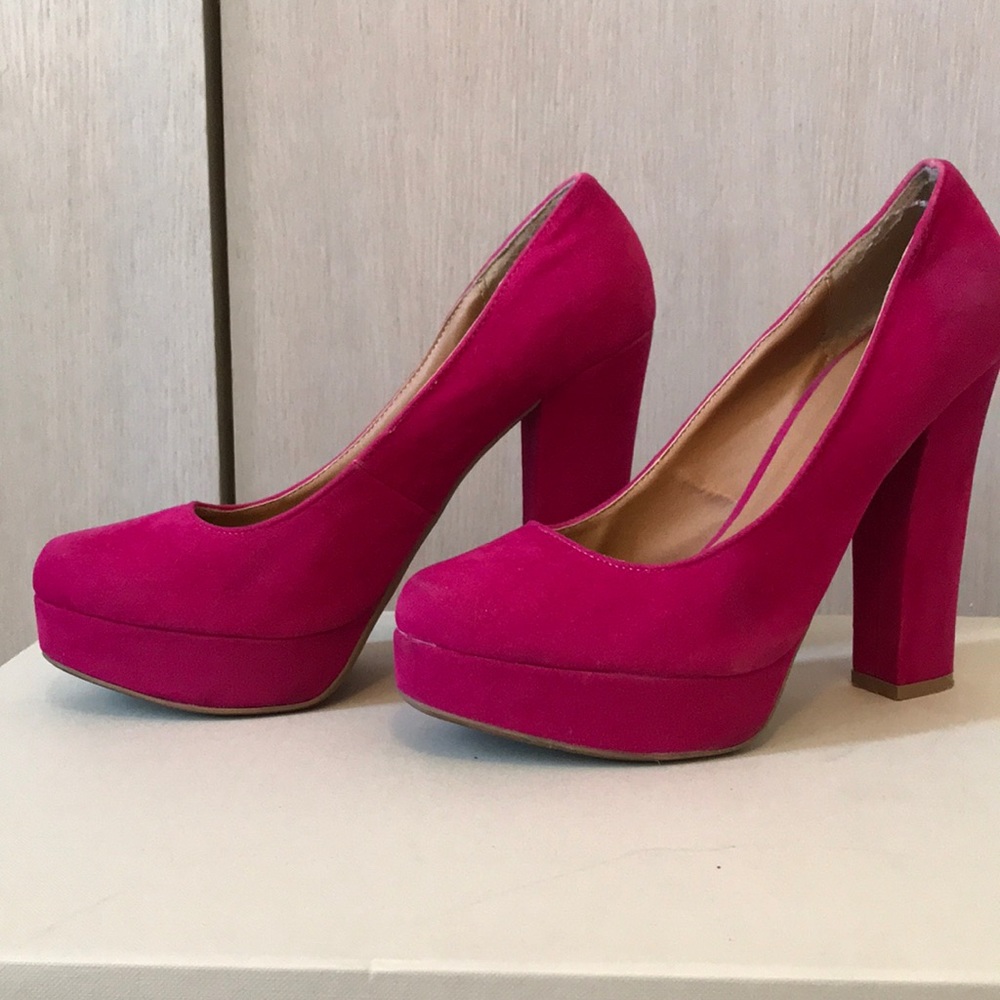 Hot pink faux suede high heels